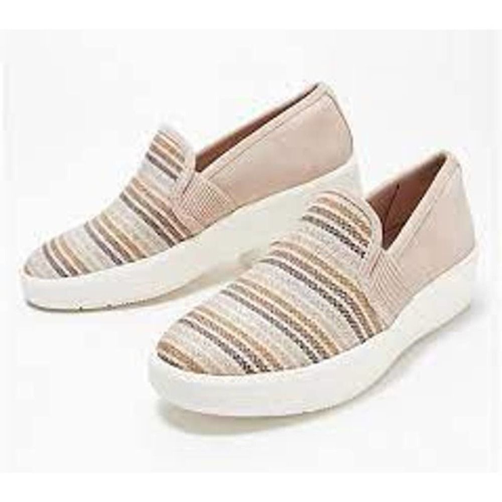 Clarks Neutral Striped Slip-On Platform Sneakers, size 9-9 1/2